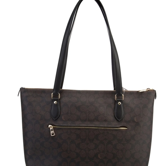 Coach Dark Brown Signature Canvas Tote with Black Leather Straps - Picture 4 of 7